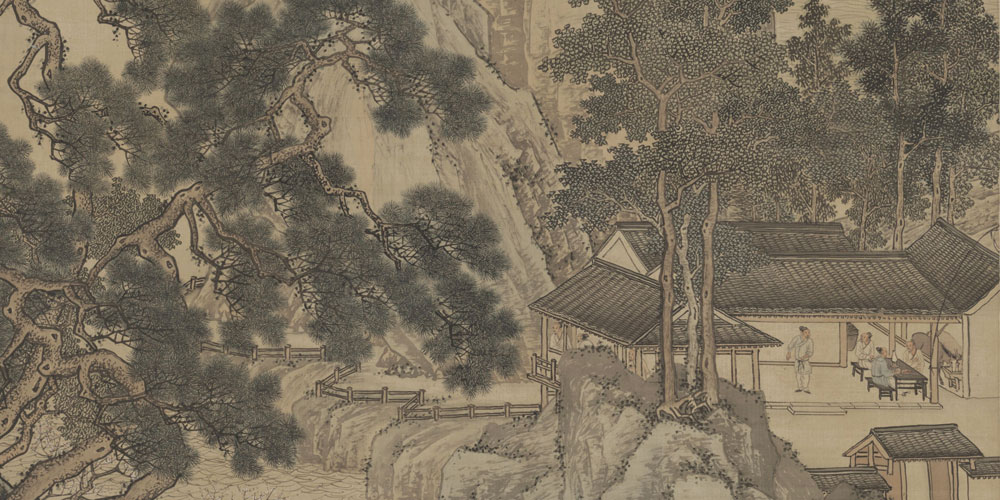 春山游骑图轴局部
