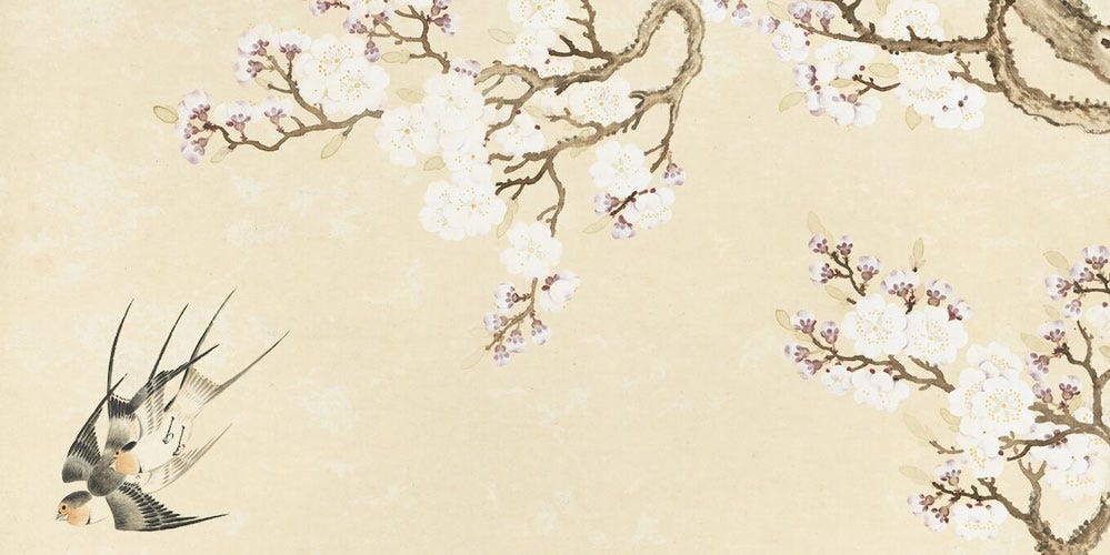 杏花双燕轴局部