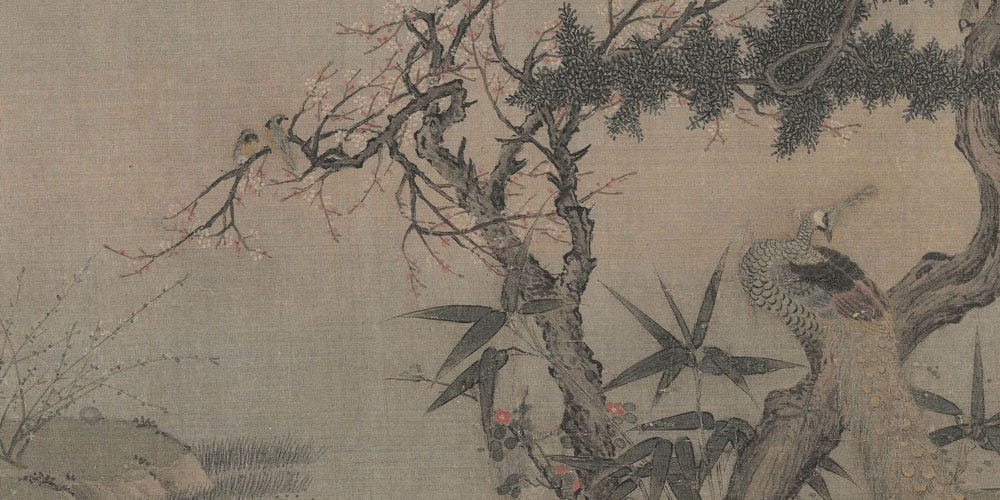 红梅孔雀图局部