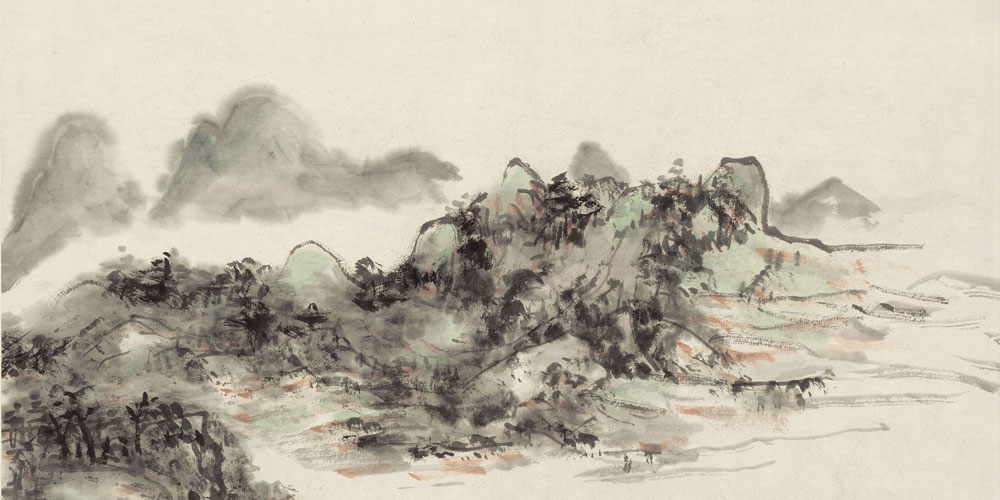 舟行溪谷图局部