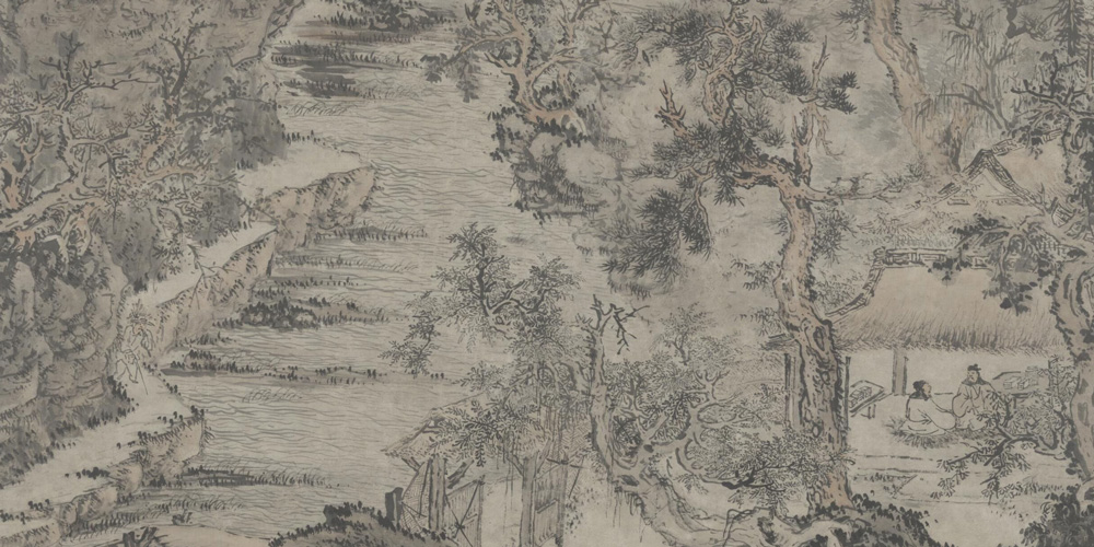 秋山幽静图轴局部