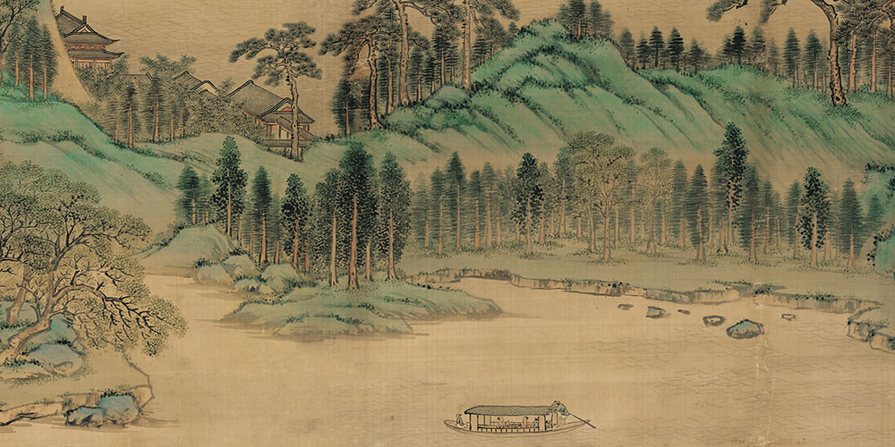 西湖全景图屏局部