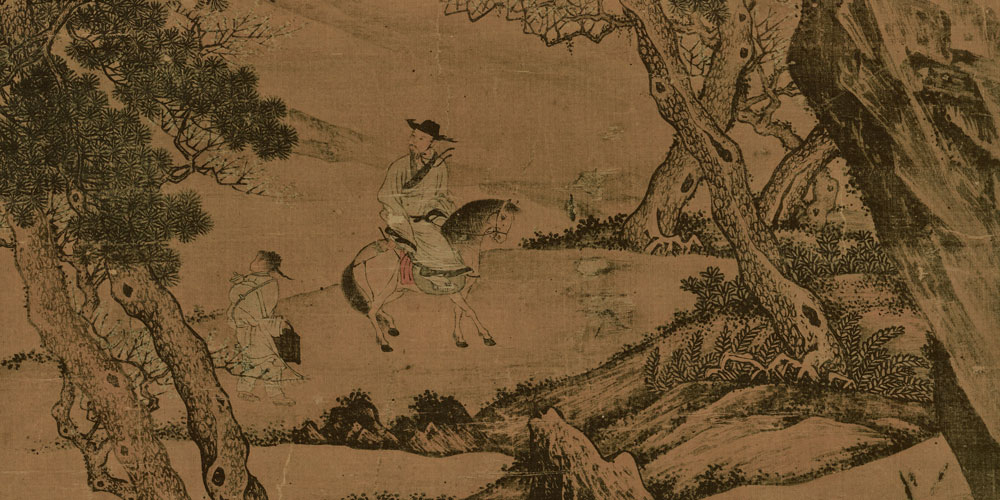 松林扬鞭图局部